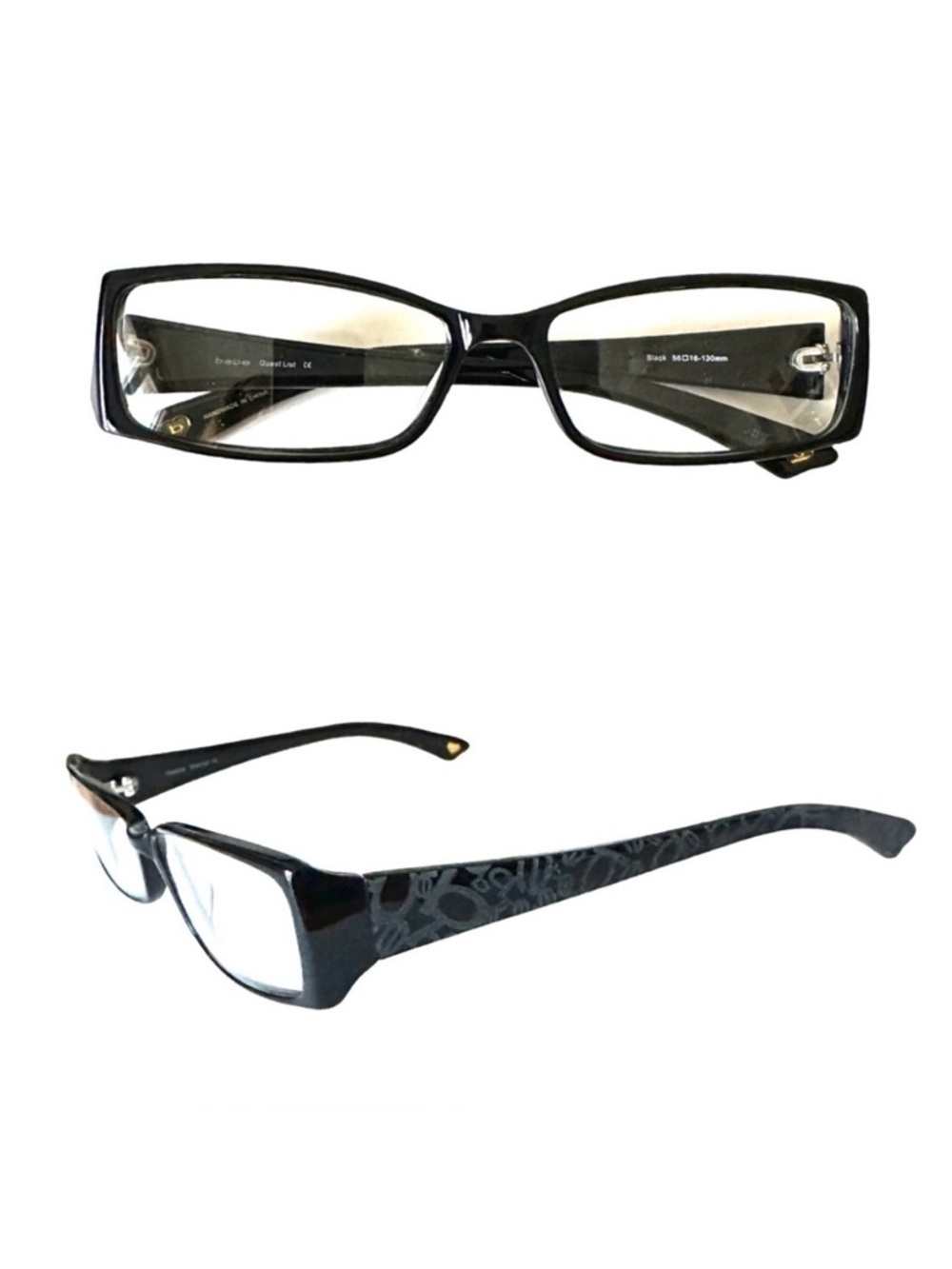 Bebe Guest List Black Rectangular Eyeglass Frames 56-16-130 NWOT